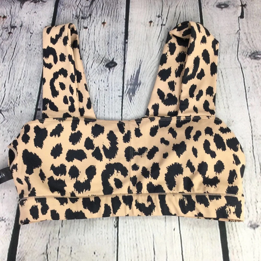 Allfenix Tan Animal Print Wide Strap Polyester Blend Sports Bra Women's Size L - Picture 8 of 14